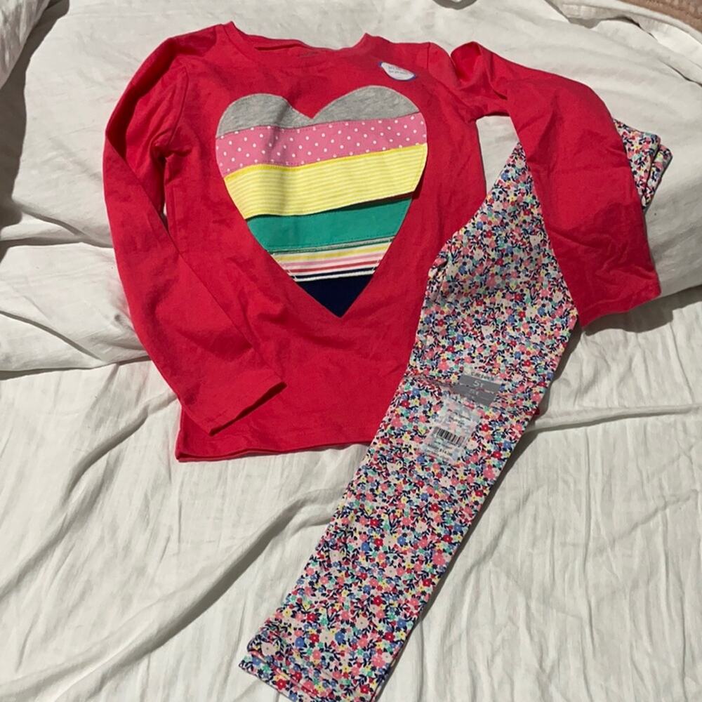 Carters 5 legging long sleeve t set nwt floral heart cotton